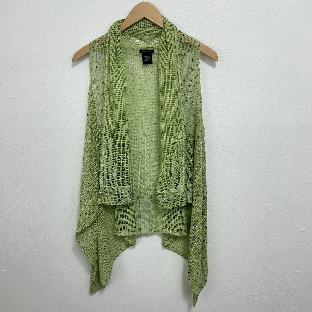 Slinky Brand Lime Green Mesh Duster Cardigan Cover Up Size 1X Open Front Flowy